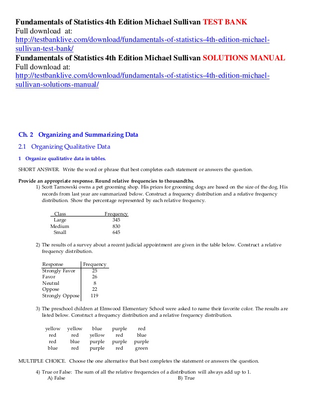 Fundamentals of statistics 4th edition answers